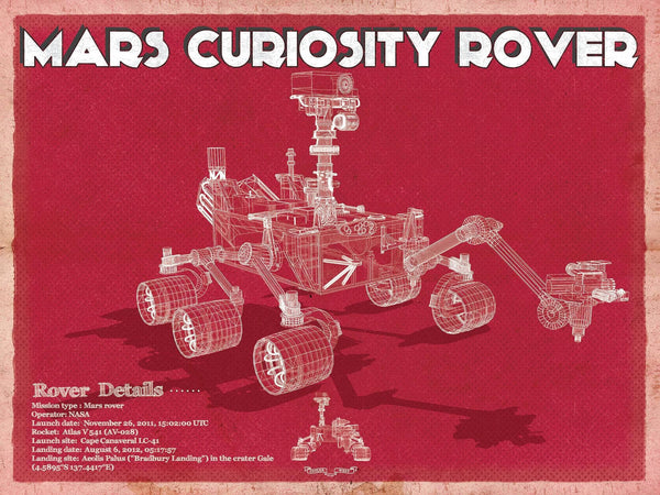 14" x 11" / Unframed Cutler West Mars Curiosity Rover NASA Space Blueprint Print