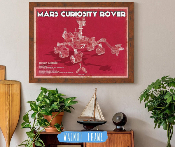 20" x 16" / Walnut Frame Cutler West Mars Curiosity Rover NASA Space Blueprint Print