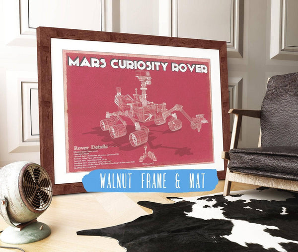 20" x 16" / Walnut Frame & Mat Cutler West Mars Curiosity Rover NASA Space Blueprint Print