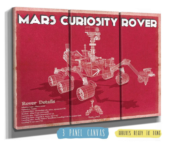36" x 24" / 3 Panel Canvas Wrap Cutler West Mars Curiosity Rover NASA Space Blueprint Print