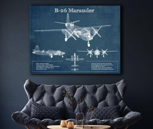 Cutler West Martin B-26 Marauder - Medium Bomber Vintage Aviation Blueprint Print