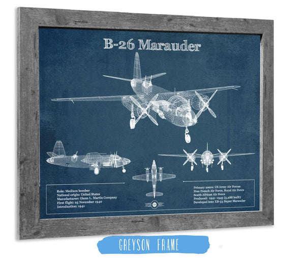 14" x 11" / Greyson Frame Cutler West Martin B-26 Marauder - Medium Bomber Vintage Aviation Blueprint Print