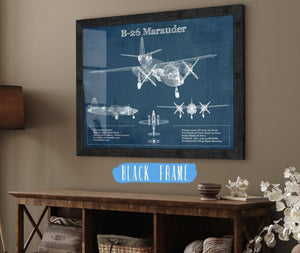 20" x 16" / Black Frame Cutler West Martin B-26 Marauder - Medium Bomber Vintage Aviation Blueprint Print