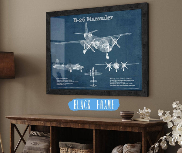 20" x 16" / Black Frame Cutler West Martin B-26 Marauder - Medium Bomber Vintage Aviation Blueprint Print