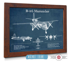 20" x 16" / Walnut Frame Cutler West Martin B-26 Marauder - Medium Bomber Vintage Aviation Blueprint Print