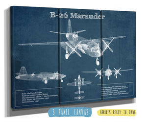 36" x 24" / 3 Panel Canvas Wrap Cutler West Martin B-26 Marauder - Medium Bomber Vintage Aviation Blueprint Print