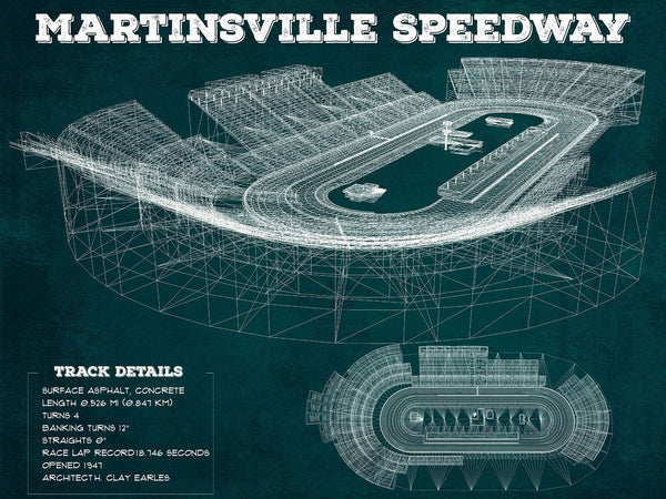 14" x 11" / Unframed Cutler West Martinsville Speedway NASCAR Race Track Print