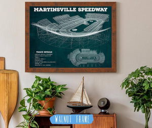 20" x 16" / Walnut Frame Cutler West Martinsville Speedway NASCAR Race Track Print