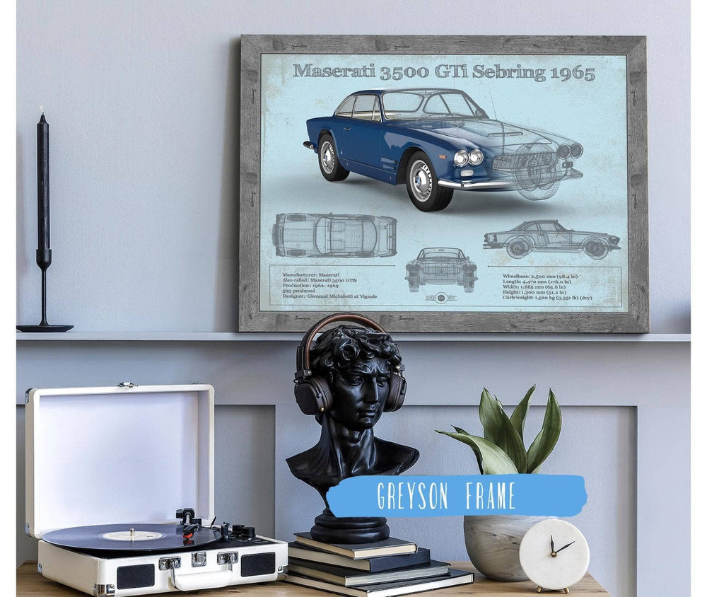 14" x 11" / Stretched Canvas Wrap Cutler West Maserati 3500 Gti Sebring Vintage Car Blueprint