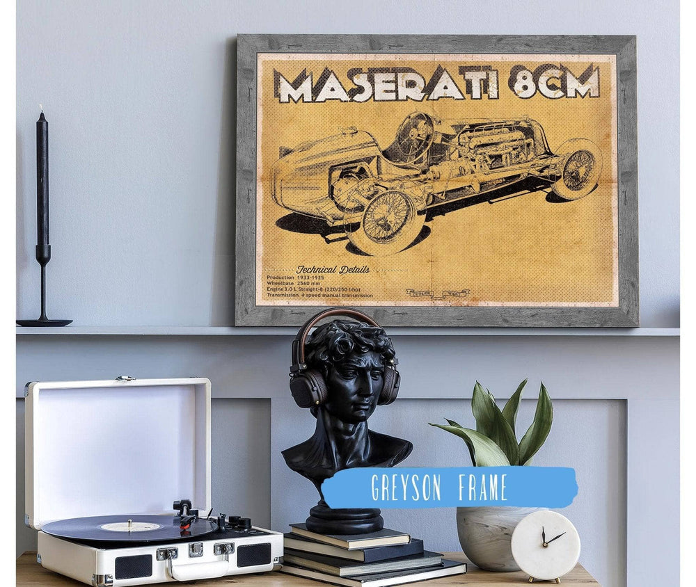 14" x 11" / Stretched Canvas Wrap Cutler West Maserati 8CM Racing Sports Car Print