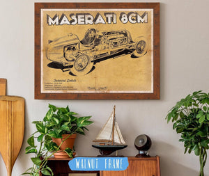 20" x 16" / Walnut Frame Cutler West Maserati 8CM Racing Sports Car Print