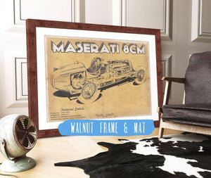 20" x 16" / Walnut Frame & Mat Cutler West Maserati 8CM Racing Sports Car Print