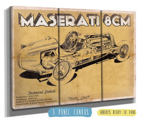 36" x 24" / 3 Panel Canvas Wrap Cutler West Maserati 8CM Racing Sports Car Print