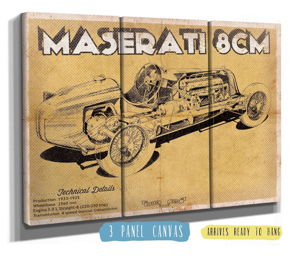 36" x 24" / 3 Panel Canvas Wrap Cutler West Maserati 8CM Racing Sports Car Print