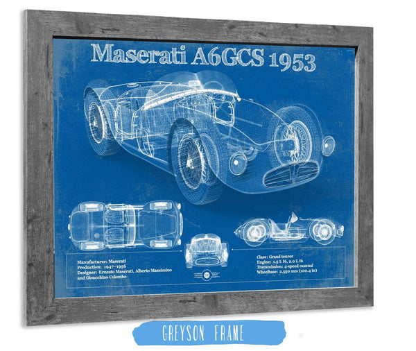 14" x 11" / Greyson Frame Cutler West Maserati A6GCS 1953 Original Vintage Car Blueprint