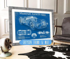 14" x 11" / Greyson Frame & Mat Cutler West Maserati A6GCS 1953 Original Vintage Car Blueprint