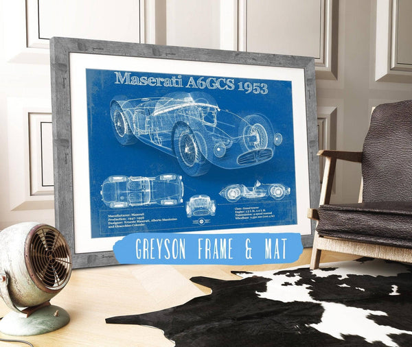 14" x 11" / Greyson Frame & Mat Cutler West Maserati A6GCS 1953 Original Vintage Car Blueprint
