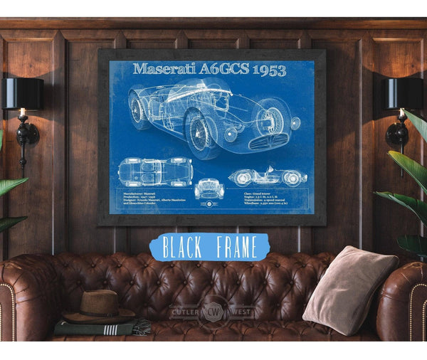 20" x 16" / Black Frame Cutler West Maserati A6GCS 1953 Original Vintage Car Blueprint