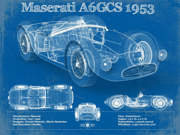 Cutler West Maserati A6GCS 1953 Original Vintage Car Blueprint