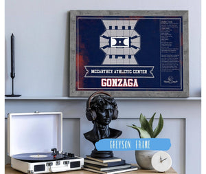 14" x 11" / Greyson Frame Cutler West McCarthey Athletic Center Gonzaga Bulldogs Team Colors Vintage Basketball Blueprint