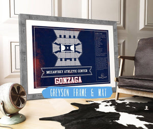 14" x 11" / Greyson Frame & Mat Cutler West McCarthey Athletic Center Gonzaga Bulldogs Team Colors Vintage Basketball Blueprint