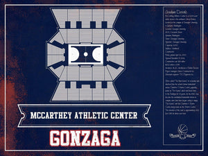 14" x 11" / Unframed Cutler West McCarthey Athletic Center Gonzaga Bulldogs Team Colors Vintage Basketball Blueprint
