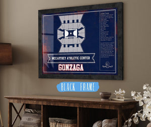 20" x 16" / Black Frame Cutler West McCarthey Athletic Center Gonzaga Bulldogs Team Colors Vintage Basketball Blueprint