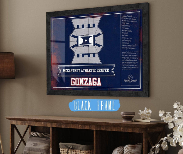 20" x 16" / Black Frame Cutler West McCarthey Athletic Center Gonzaga Bulldogs Team Colors Vintage Basketball Blueprint