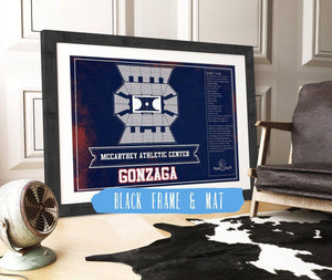 20" x 16" / Black Frame & Mat Cutler West McCarthey Athletic Center Gonzaga Bulldogs Team Colors Vintage Basketball Blueprint