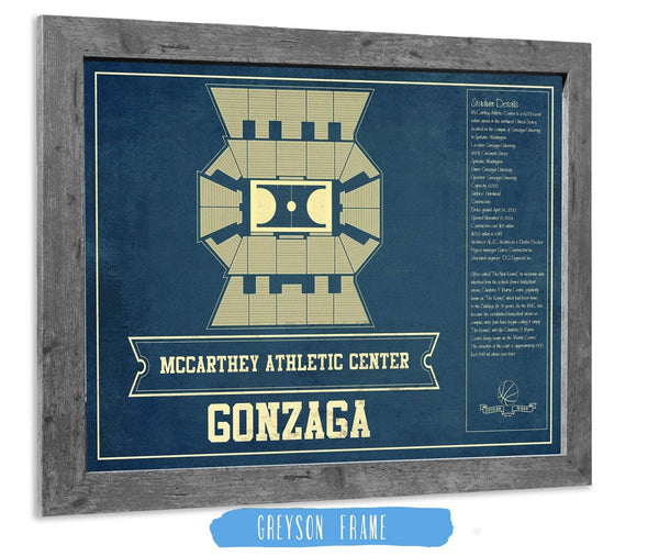 14" x 11" / Greyson Frame Cutler West McCarthey Athletic Center Gonzaga Bulldogs Vintage Basketball Blueprint