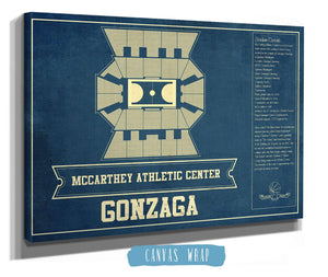14" x 11" / Stretched Canvas Wrap Cutler West McCarthey Athletic Center Gonzaga Bulldogs Vintage Basketball Blueprint