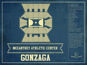 14" x 11" / Unframed Cutler West McCarthey Athletic Center Gonzaga Bulldogs Vintage Basketball Blueprint