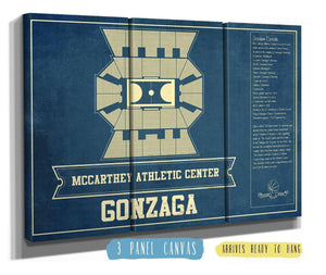 36" x 24" / 3 Panel Canvas Wrap Cutler West McCarthey Athletic Center Gonzaga Bulldogs Vintage Basketball Blueprint