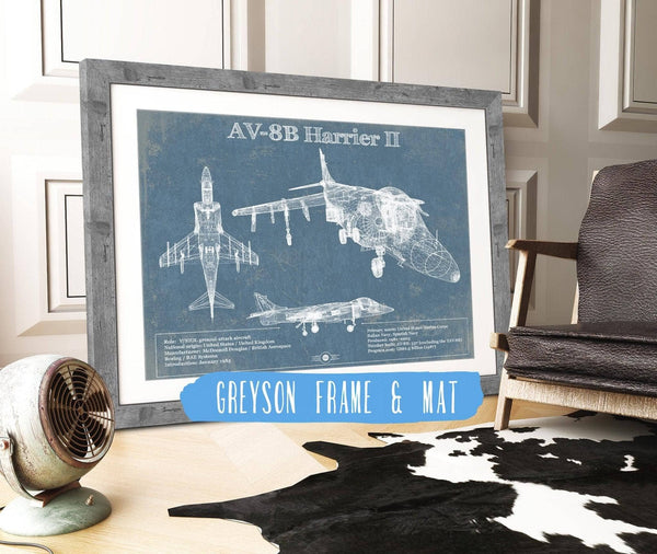 14" x 11" / Greyson Frame & Mat Cutler West McDonnell Douglas AV-8B Harrier II Patent Blueprint Original Design Wall Art