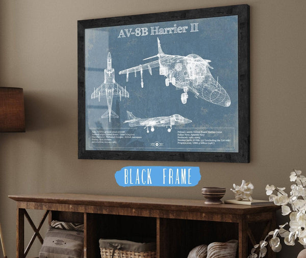 20" x 16" / Black Frame Cutler West McDonnell Douglas AV-8B Harrier II Patent Blueprint Original Design Wall Art