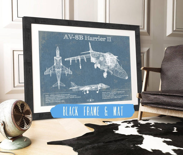 20" x 16" / Black Frame & Mat Cutler West McDonnell Douglas AV-8B Harrier II Patent Blueprint Original Design Wall Art