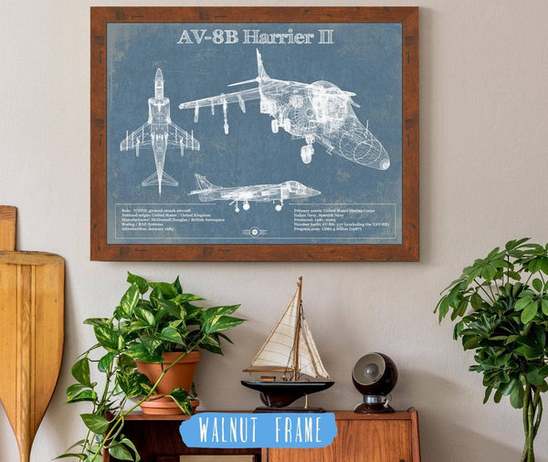 20" x 16" / Walnut Frame Cutler West McDonnell Douglas AV-8B Harrier II Patent Blueprint Original Design Wall Art