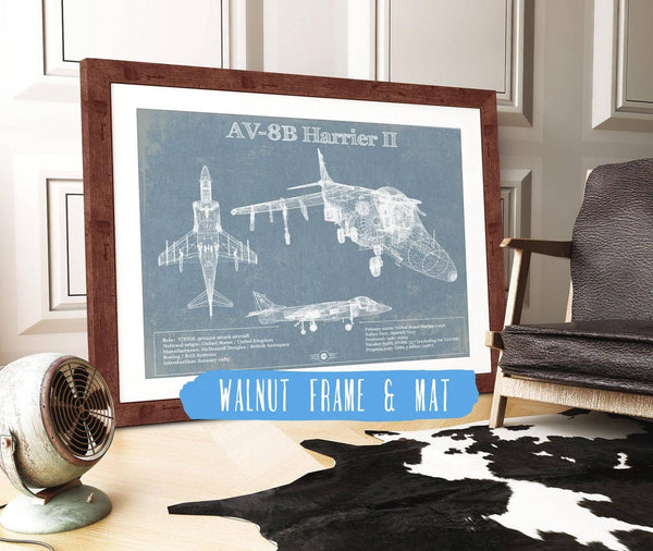 20" x 16" / Walnut Frame & Mat Cutler West McDonnell Douglas AV-8B Harrier II Patent Blueprint Original Design Wall Art