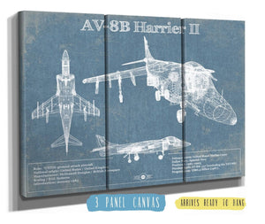 36" x 24" / 3 Panel Canvas Wrap Cutler West McDonnell Douglas AV-8B Harrier II Patent Blueprint Original Design Wall Art