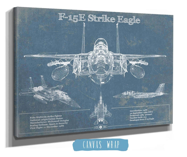 Cutler West McDonnell Douglas F-15E Strike Eagle Vintage Aviation Blueprint Military Print - Custom Name and Squadron Text