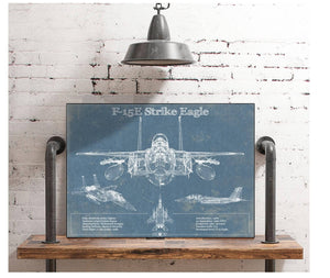 Cutler West McDonnell Douglas F-15E Strike Eagle Vintage Aviation Blueprint Military Print - Custom Name and Squadron Text