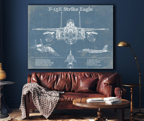 Cutler West McDonnell Douglas F-15E Strike Eagle Vintage Aviation Blueprint Military Print - Custom Name and Squadron Text