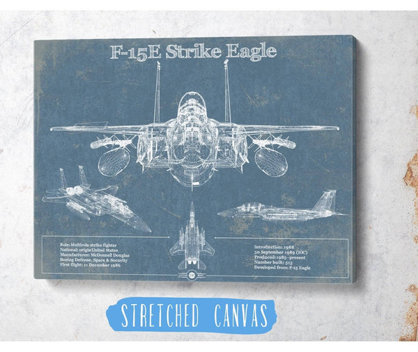 Cutler West McDonnell Douglas F-15E Strike Eagle Vintage Aviation Blueprint Military Print - Custom Name and Squadron Text