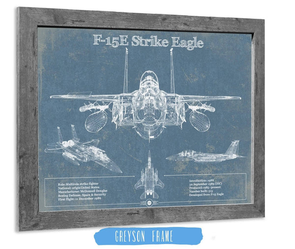 14" x 11" / Greyson Frame Cutler West McDonnell Douglas F-15E Strike Eagle Vintage Aviation Blueprint Military Print - Custom Name and Squadron Text