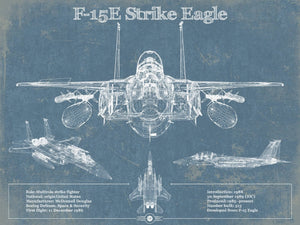 14" x 11" / Unframed Cutler West McDonnell Douglas F-15E Strike Eagle Vintage Aviation Blueprint Military Print - Custom Name and Squadron Text