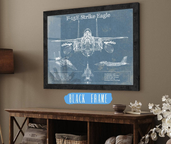 20" x 16" / Black Frame Cutler West McDonnell Douglas F-15E Strike Eagle Vintage Aviation Blueprint Military Print - Custom Name and Squadron Text