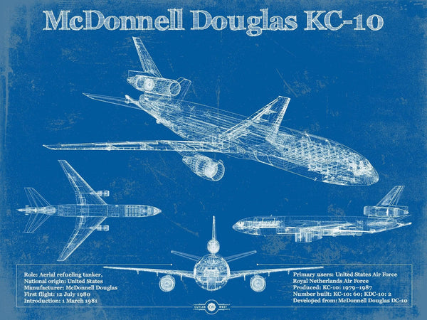 14" x 11" / Unframed Cutler West McDonnell Douglas KC-10 Extender Aircraft Blueprint Original Military Wall Art