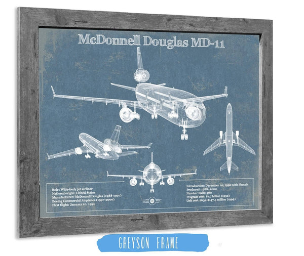 14" x 11" / Greyson Frame Cutler West McDonnell Douglas MD-11 Vintage Aviation Blueprint Print