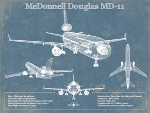 14" x 11" / Unframed Cutler West McDonnell Douglas MD-11 Vintage Aviation Blueprint Print