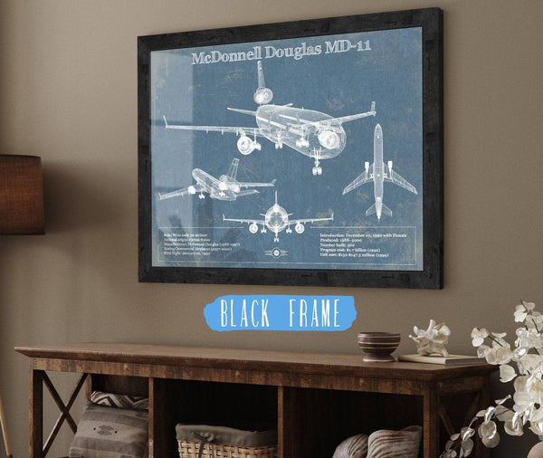 20" x 16" / Black Frame Cutler West McDonnell Douglas MD-11 Vintage Aviation Blueprint Print